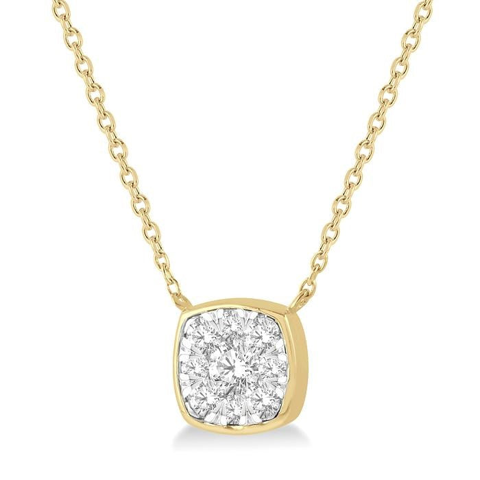 1/3 Ctw Cushion Shape Shine Bright Diamond Pendant With Chain in 14K Yellow and White Gold
