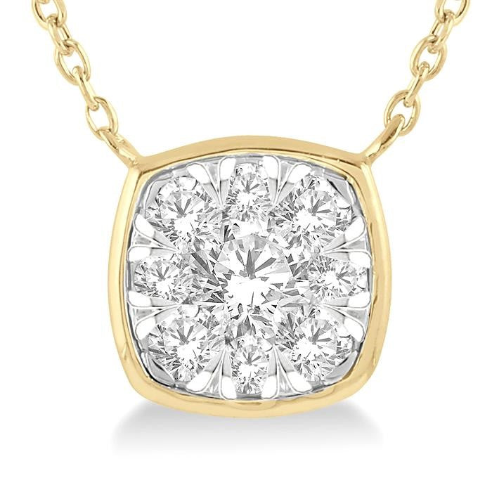 1/3 Ctw Cushion Shape Shine Bright Diamond Pendant With Chain in 14K Yellow and White Gold