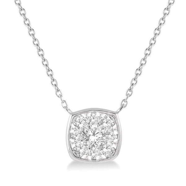 1/3 Ctw Cushion Shape Shine Bright Diamond Pendant With Chain in 14K White Gold