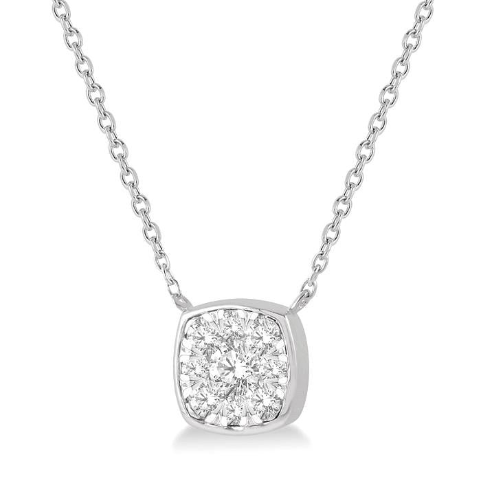 1/3 Ctw Cushion Shape Shine Bright Diamond Pendant With Chain in 14K White Gold