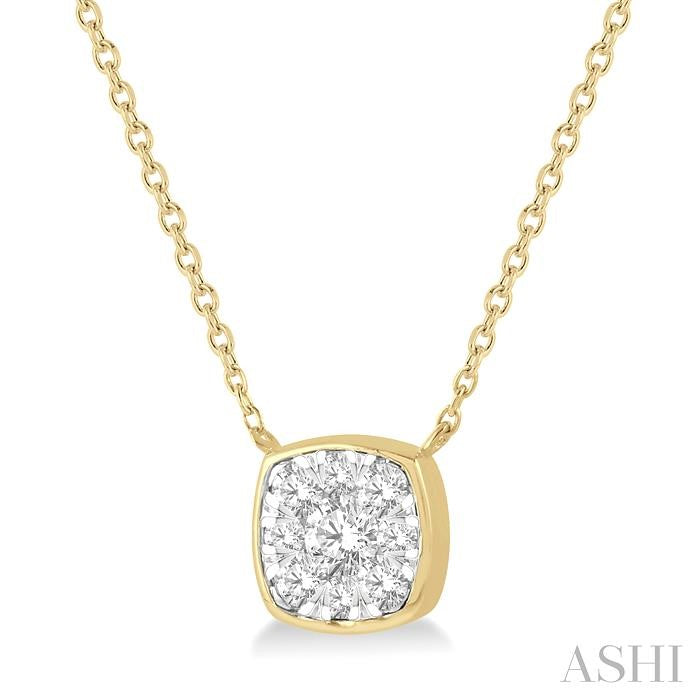 1/3 Ctw Cushion Shape Shine Bright Diamond Pendant With Chain in 14K Yellow and White Gold