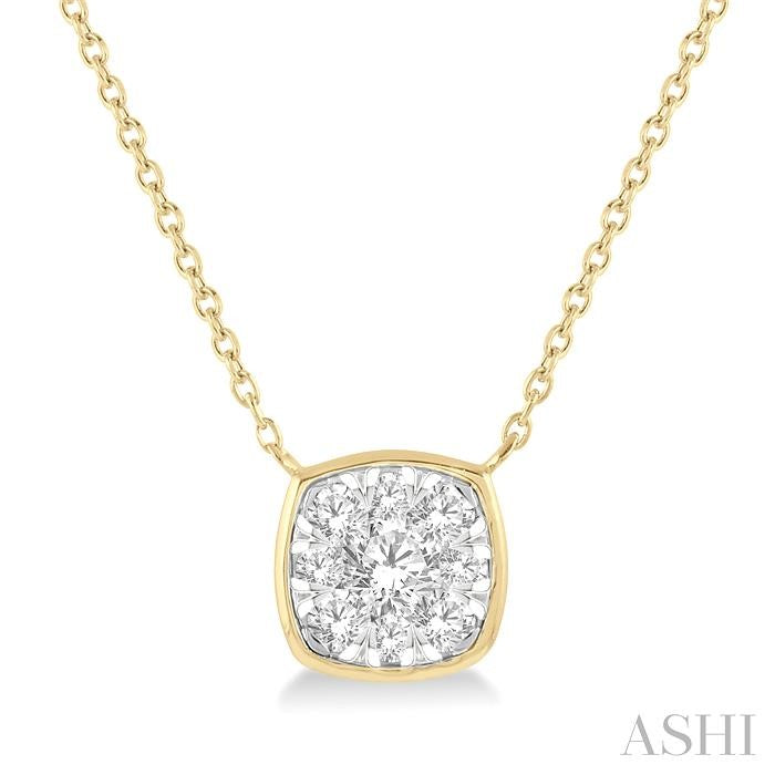 1/3 Ctw Cushion Shape Shine Bright Diamond Pendant With Chain in 14K Yellow and White Gold
