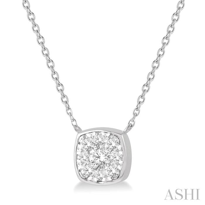 1/3 Ctw Cushion Shape Shine Bright Diamond Pendant With Chain in 14K White Gold