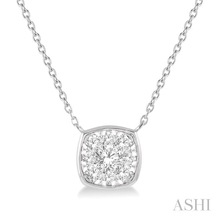 1/3 Ctw Cushion Shape Shine Bright Diamond Pendant With Chain in 14K White Gold