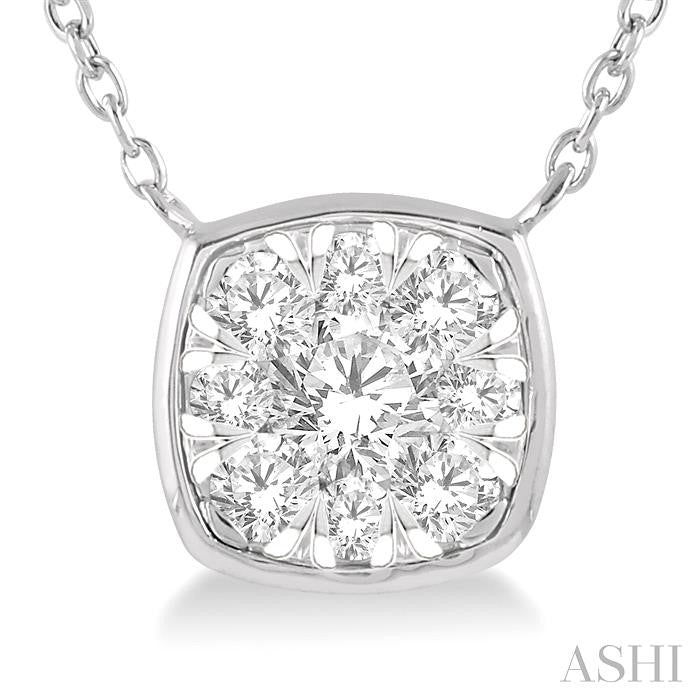 1/3 Ctw Cushion Shape Shine Bright Diamond Pendant With Chain in 14K White Gold