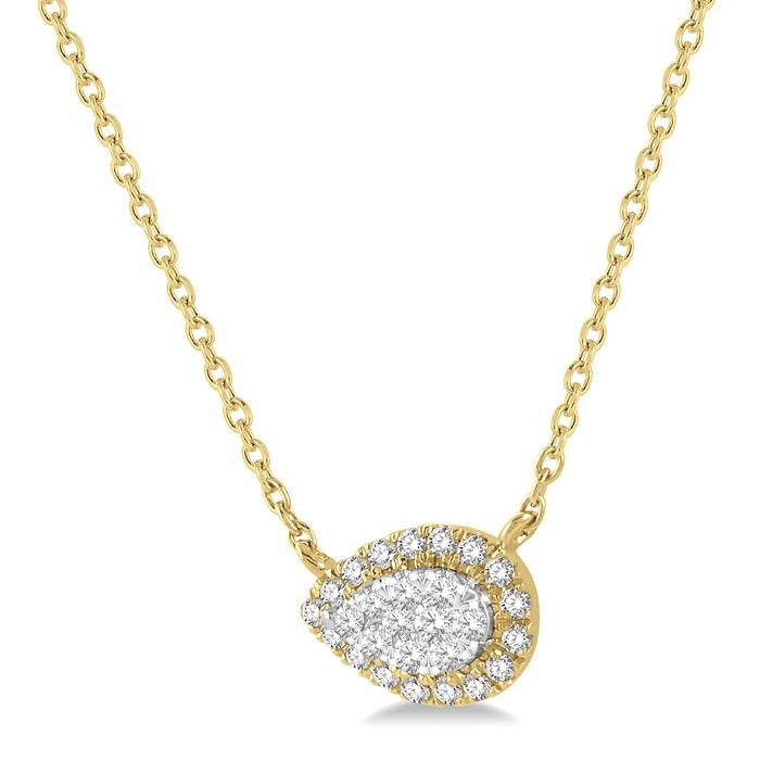 Yarrow Poppy Pear Shape East-West Halo Shine Bright Essential Diamond Pendant