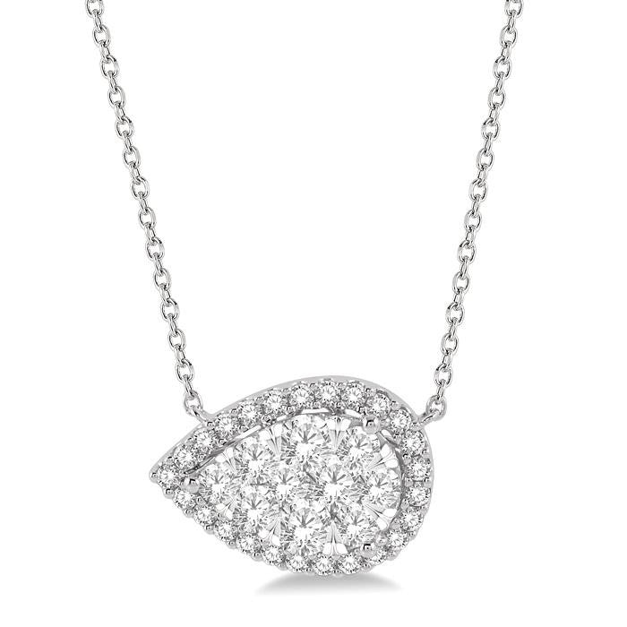 1 Ctw Pear Shape Round Cut Diamond Shine Bright Pendant With Chain in 14K White Gold