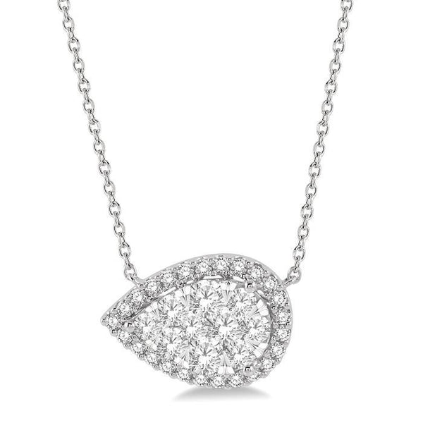 1 Ctw Pear Shape Round Cut Diamond Shine Bright Pendant With Chain in 14K White Gold