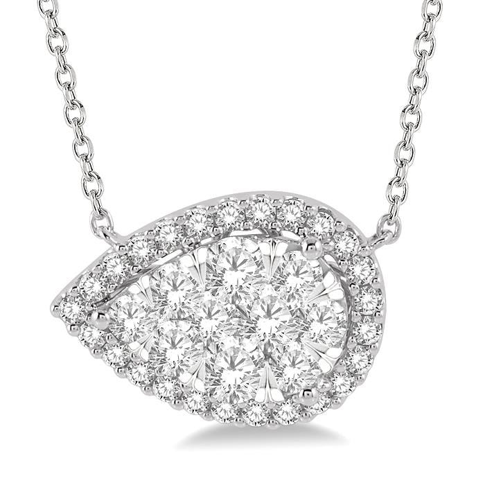 1 Ctw Pear Shape Round Cut Diamond Shine Bright Pendant With Chain in 14K White Gold