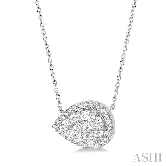 1 Ctw Pear Shape Round Cut Diamond Shine Bright Pendant With Chain in 14K White Gold