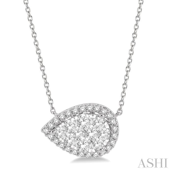 1 Ctw Pear Shape Round Cut Diamond Shine Bright Pendant With Chain in 14K White Gold