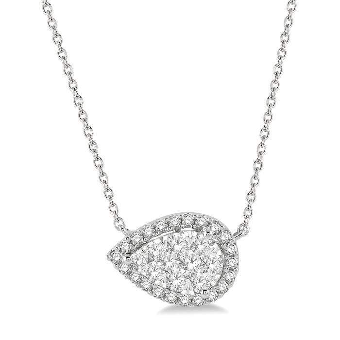 1/2 Ctw Pear Shape Round Cut Diamond Shine Bright Pendant With Chain in 14K White Gold