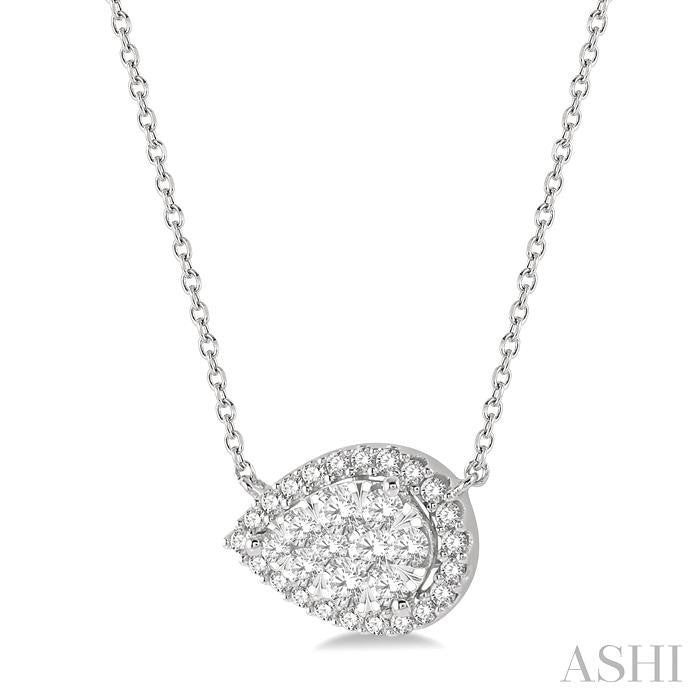 1/2 Ctw Pear Shape Round Cut Diamond Shine Bright Pendant With Chain in 14K White Gold
