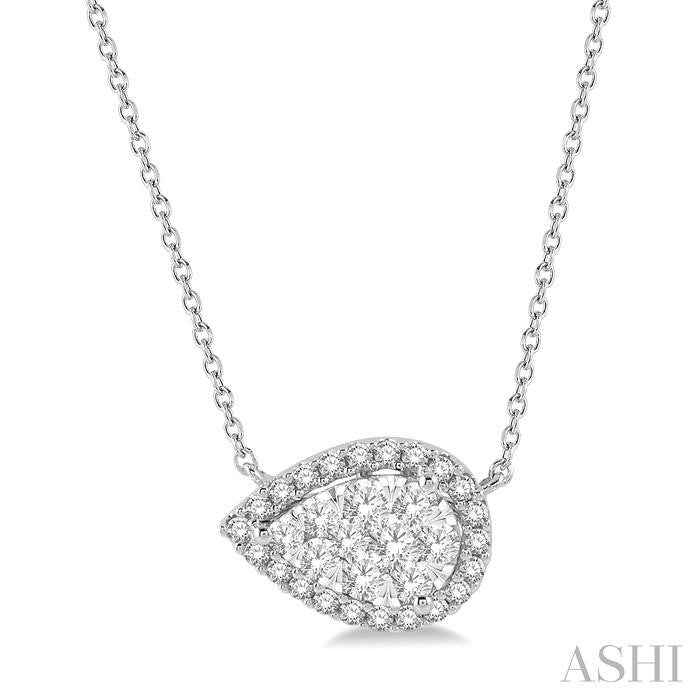 1/2 Ctw Pear Shape Round Cut Diamond Shine Bright Pendant With Chain in 14K White Gold