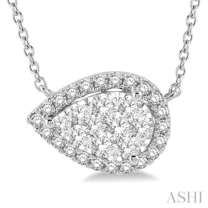1/2 Ctw Pear Shape Round Cut Diamond Shine Bright Pendant With Chain in 14K White Gold