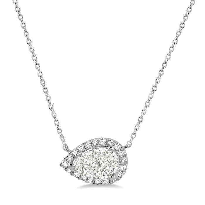 Umber Poise Pear Shape East-West Halo Shine Bright Essential Diamond Pendant