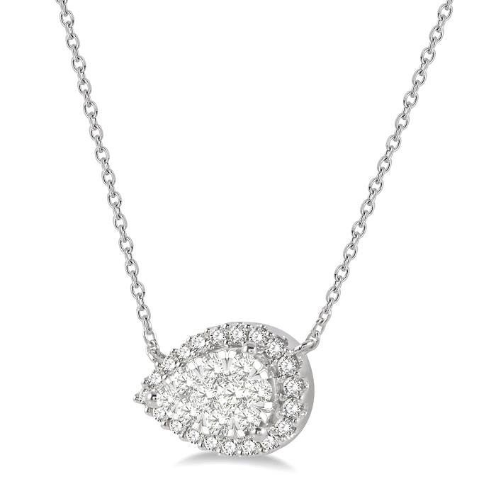Umber Poise Pear Shape East-West Halo Shine Bright Essential Diamond Pendant