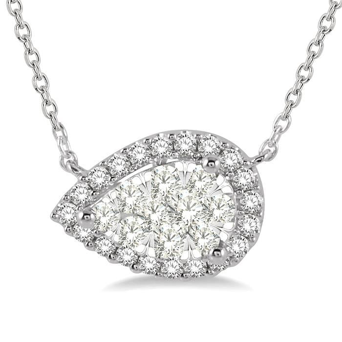 Umber Poise Pear Shape East-West Halo Shine Bright Essential Diamond Pendant