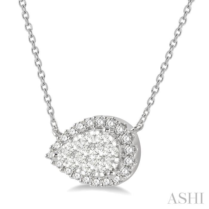 1/3 Ctw Pear Shape Round Cut Diamond Shine Bright Pendant With Chain in 14K White Gold