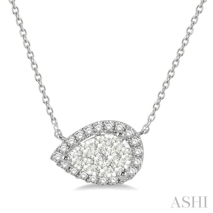 1/3 Ctw Pear Shape Round Cut Diamond Shine Bright Pendant With Chain in 14K White Gold
