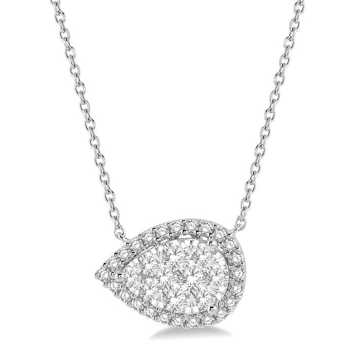 3/4 Ctw Pear Shape Round Cut Diamond Shine Bright Pendant With Chain in 14K White Gold