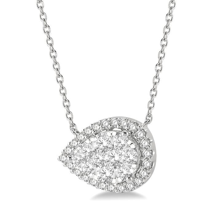 3/4 Ctw Pear Shape Round Cut Diamond Shine Bright Pendant With Chain in 14K White Gold