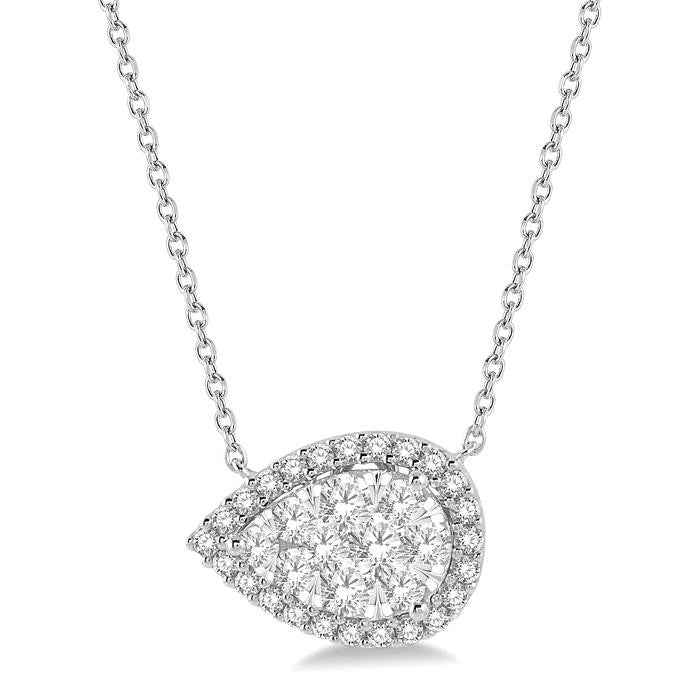 Aurora Freya Pear Shape East-West Halo Shine Bright Essential Diamond Pendant