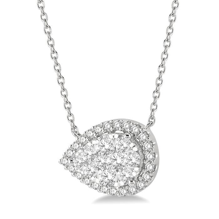 Aurora Freya Pear Shape East-West Halo Shine Bright Essential Diamond Pendant