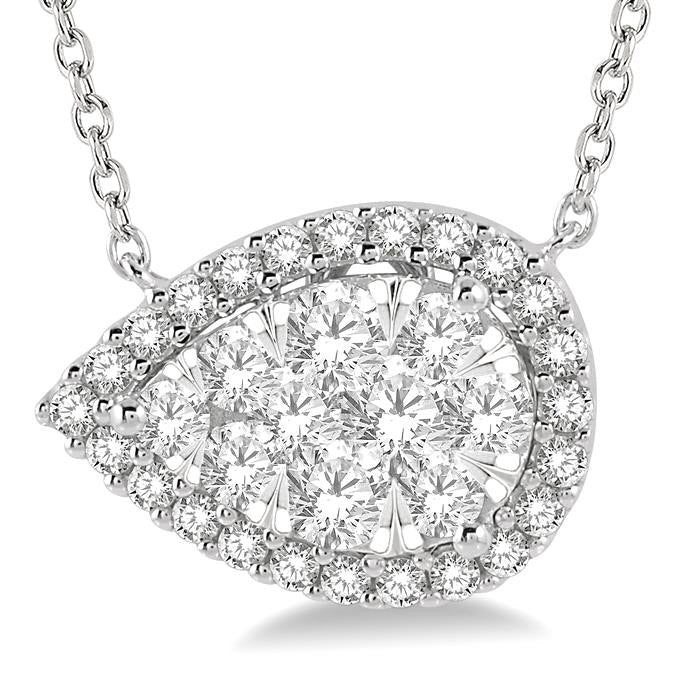 Aurora Freya Pear Shape East-West Halo Shine Bright Essential Diamond Pendant