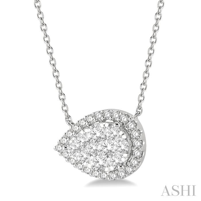 3/4 Ctw Pear Shape Round Cut Diamond Shine Bright Pendant With Chain in 14K White Gold