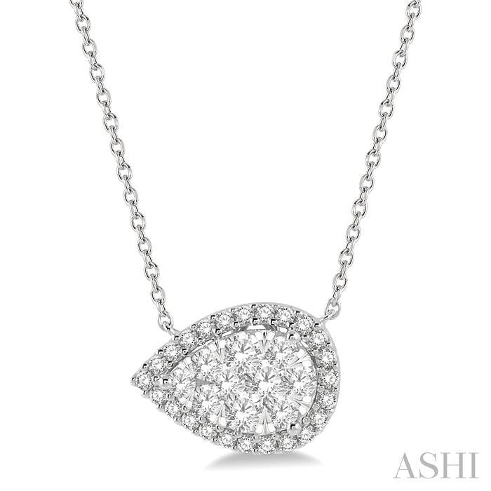 3/4 Ctw Pear Shape Round Cut Diamond Shine Bright Pendant With Chain in 14K White Gold