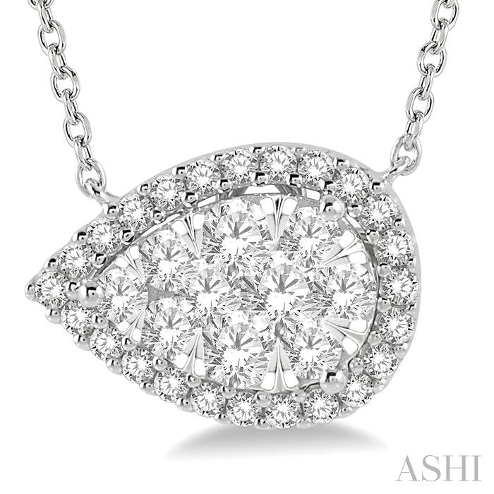 3/4 Ctw Pear Shape Round Cut Diamond Shine Bright Pendant With Chain in 14K White Gold