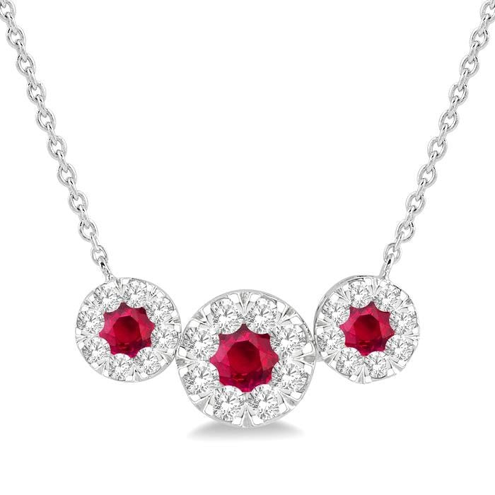 Ruby Round Shape Past Present & Future Shine Bright Gemstone & Diamond Necklace