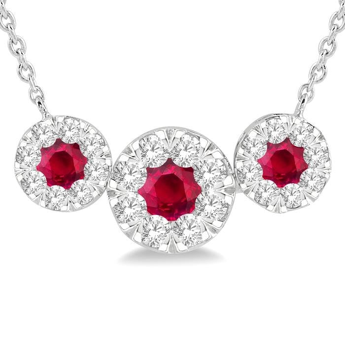 Ruby Round Shape Past Present & Future Shine Bright Gemstone & Diamond Necklace
