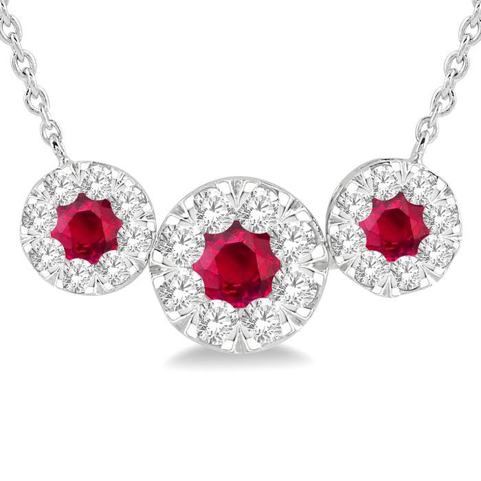 Ruby Round Shape Past Present & Future Shine Bright Gemstone & Diamond Necklace