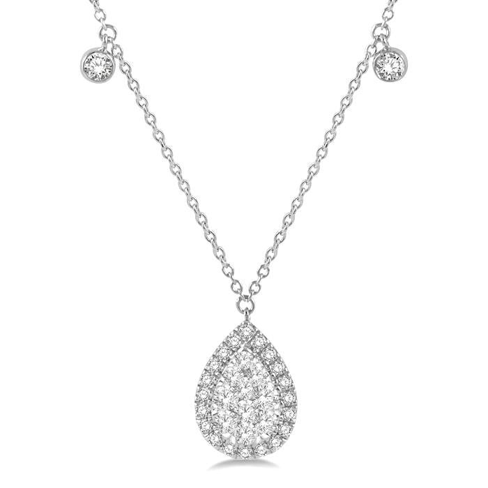 3/4 Ctw Pear Shape Shine Bright Round Cut Diamond Necklace in 14K White Gold