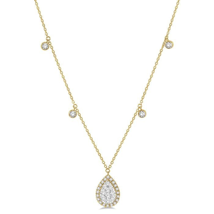 3/4 Ctw Pear Shape Shine Bright Round Cut Diamond Necklace in 14K Yellow and White Gold