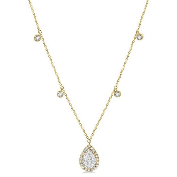3/4 Ctw Pear Shape Shine Bright Round Cut Diamond Necklace in 14K Yellow and White Gold