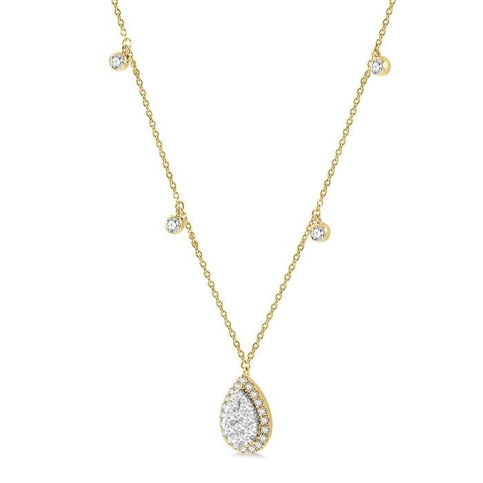 3/4 Ctw Pear Shape Shine Bright Round Cut Diamond Necklace in 14K Yellow and White Gold