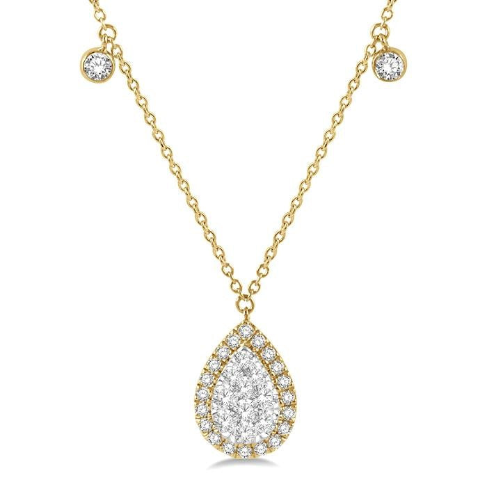 3/4 Ctw Pear Shape Shine Bright Round Cut Diamond Necklace in 14K Yellow and White Gold