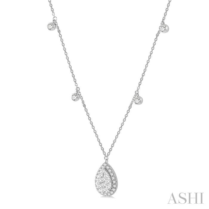 3/4 Ctw Pear Shape Shine Bright Round Cut Diamond Necklace in 14K White Gold