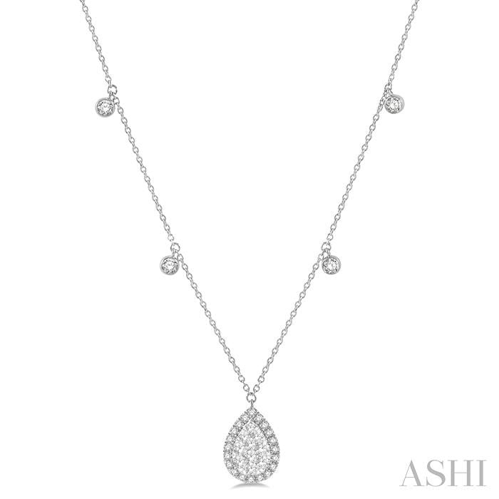 3/4 Ctw Pear Shape Shine Bright Round Cut Diamond Necklace in 14K White Gold