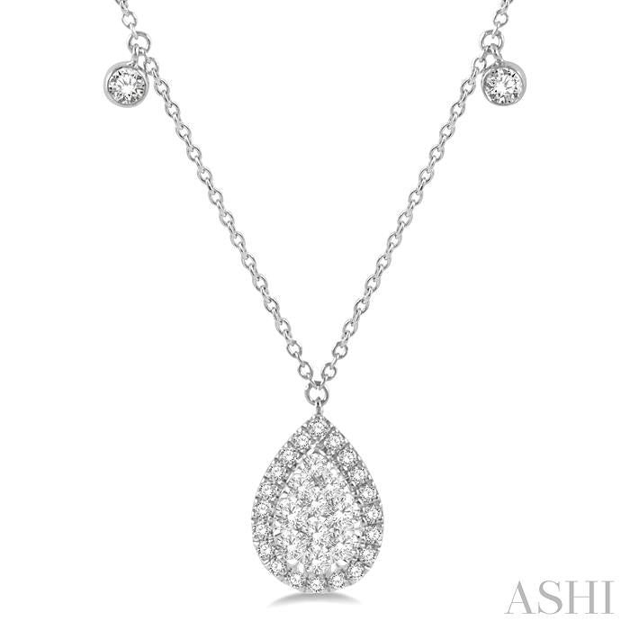 3/4 Ctw Pear Shape Shine Bright Round Cut Diamond Necklace in 14K White Gold