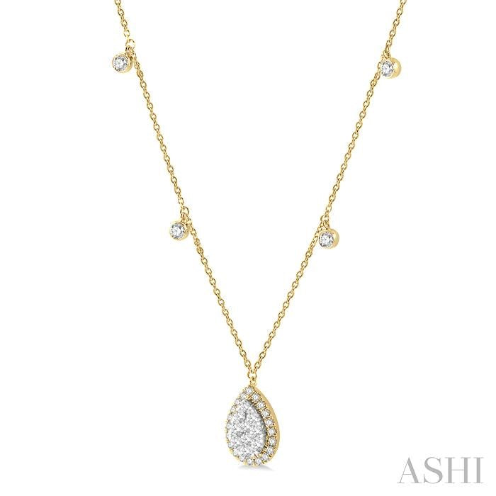 3/4 Ctw Pear Shape Shine Bright Round Cut Diamond Necklace in 14K Yellow and White Gold