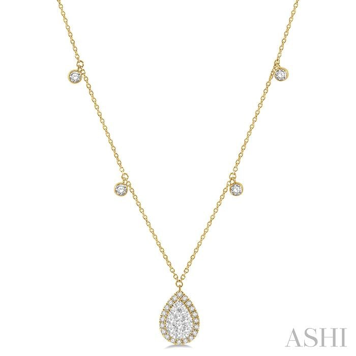 3/4 Ctw Pear Shape Shine Bright Round Cut Diamond Necklace in 14K Yellow and White Gold