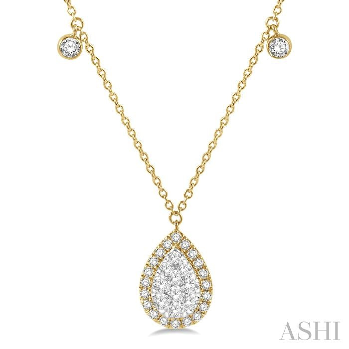 3/4 Ctw Pear Shape Shine Bright Round Cut Diamond Necklace in 14K Yellow and White Gold