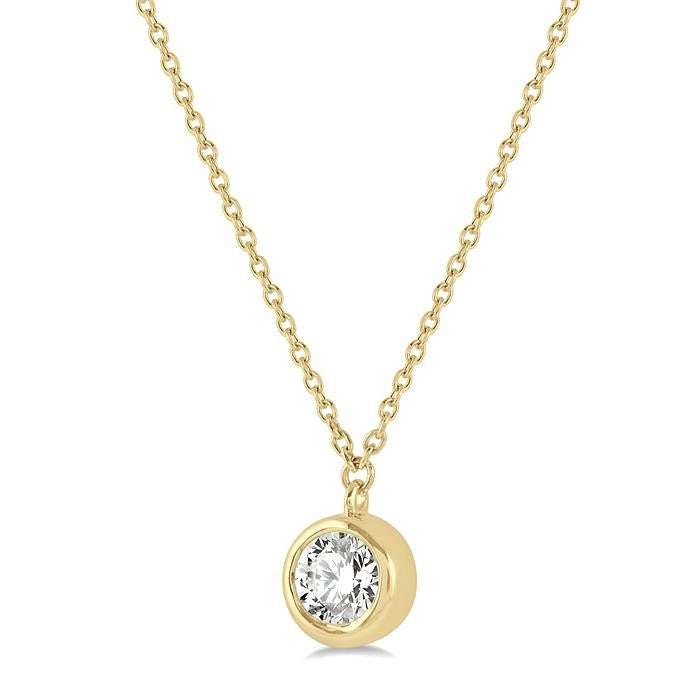 1/10 Ctw Round Cut Diamond Pendant With Chain in 14K Yellow Gold
