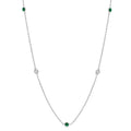 1.75 MM Emerald and 1/6 Ctw Round Cut Diamond Precious Station Necklace in 14K White Gold