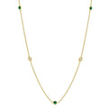1.75 MM Emerald and 1/6 Ctw Round Cut Diamond Precious Station Necklace in 14K Yellow Gold