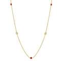 1.75 MM Ruby and 1/6 Ctw Round Cut Diamond Precious Station Necklace in 14K Yellow Gold